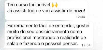 Depoimento: o curso foi incrível, fácil de entender, e mostra a realidade de salão.